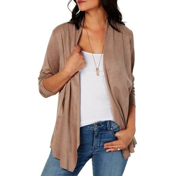 Style & Co. Jackets & Blazers - Style & Co Taupe Open Front Faux Suede Jacket Stretch Plus Size 2X NEW